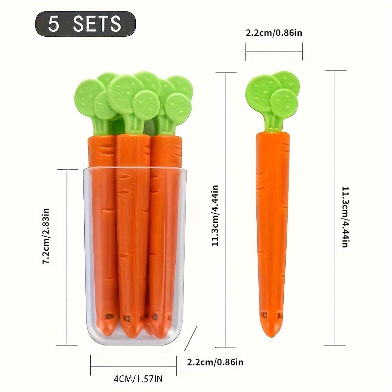 Set of 5 Carrot Seal Clips with Magnetic Storage Box Food Snack Bag Sealing Clips for Dustproof Moistureproof Freshness