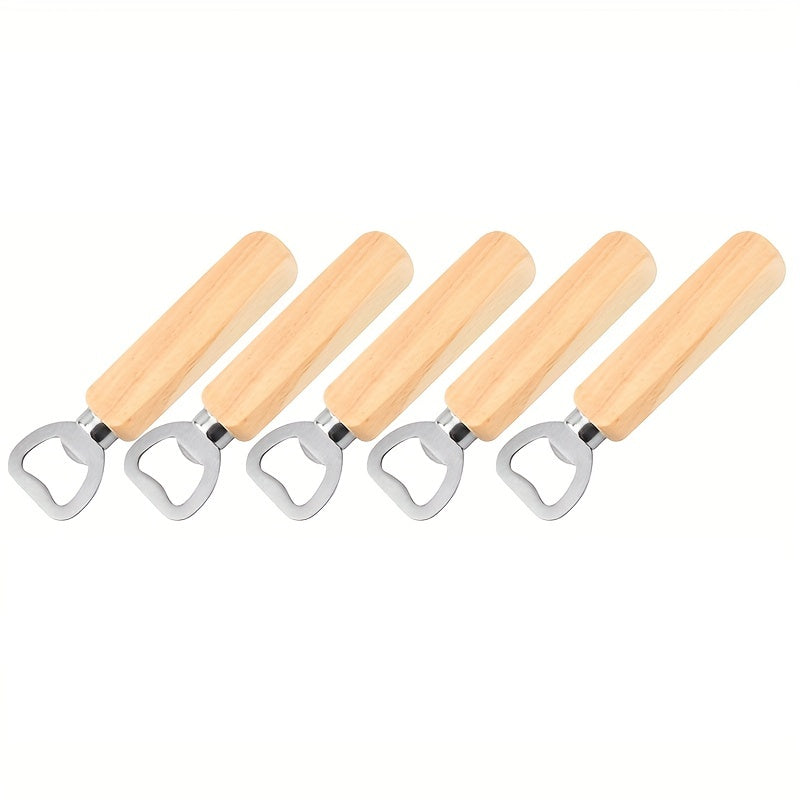 10pcs Stainless Steel Bottle Openers with Wooden Handles for Beer Wine Juice