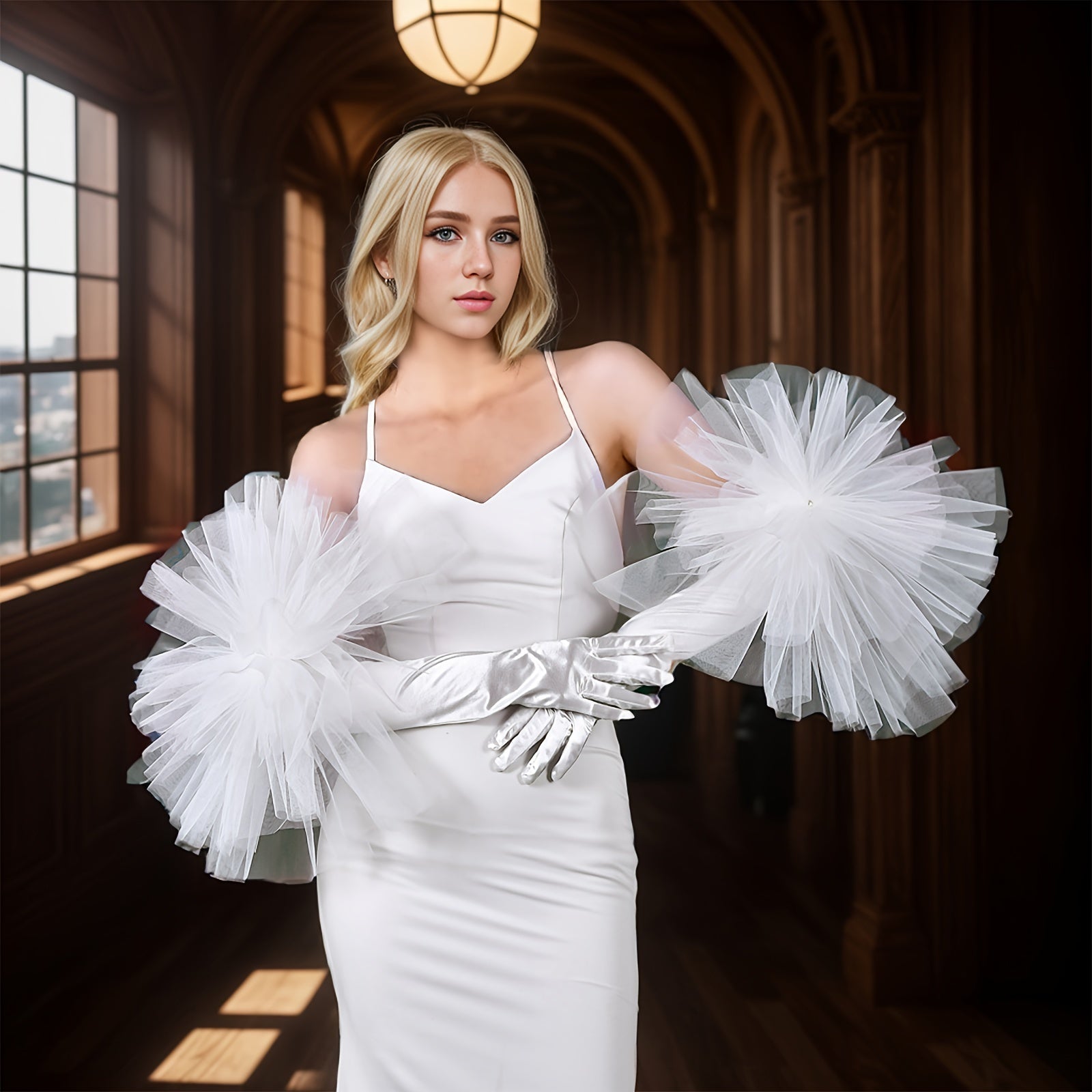 Bridal Gloves Mesh Flower Details Wedding Accessory Polyester Hand Wash