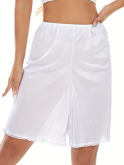 Falda slip de poliéster para mujer con dobladillo de encaje, ropa interior casual, color sólido, soporte ligero