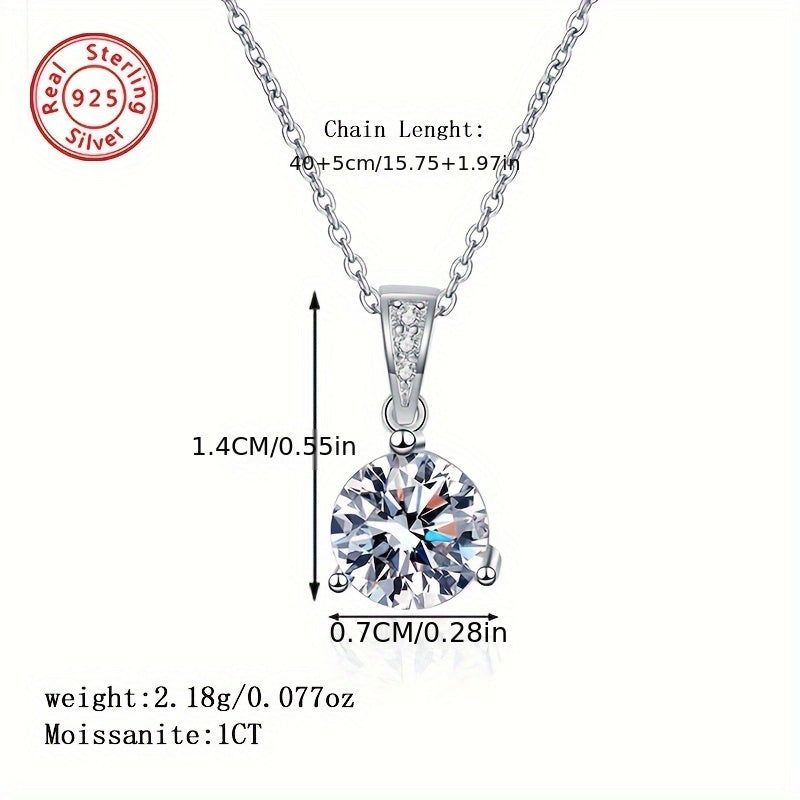 925 Silver Necklace with 1-Carat Moissanite Diamond for Weddings and Special Occasions