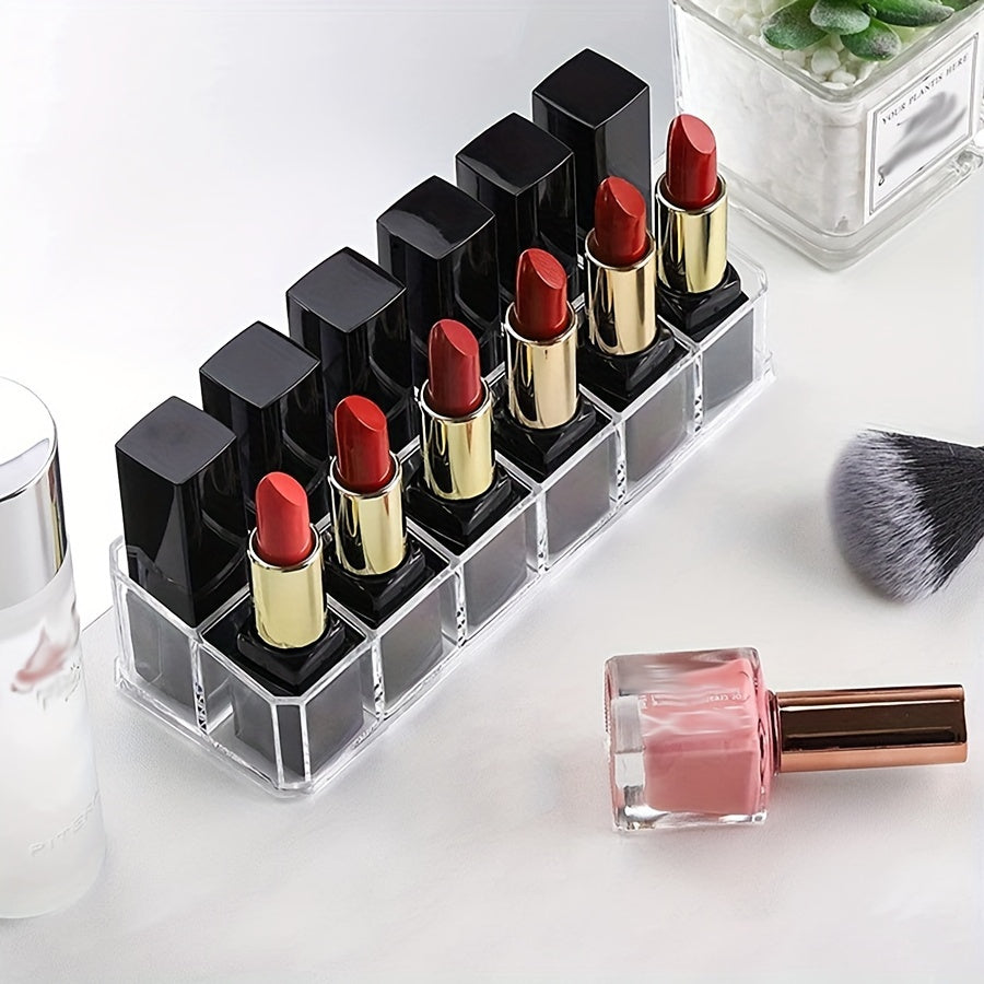 Clear Lipstick Organizer 12 Compartments Plastic Makeup Storage for Bathroom Countertop