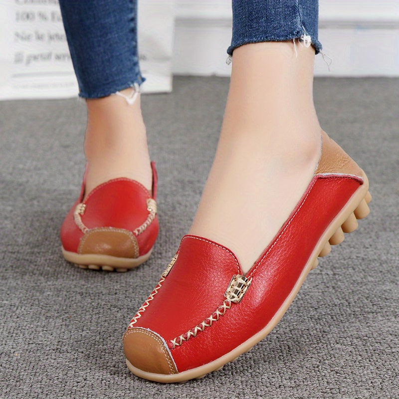 Zapatos casuales slip-on de colorblock para mujer con punta redonda y materiales sintéticos