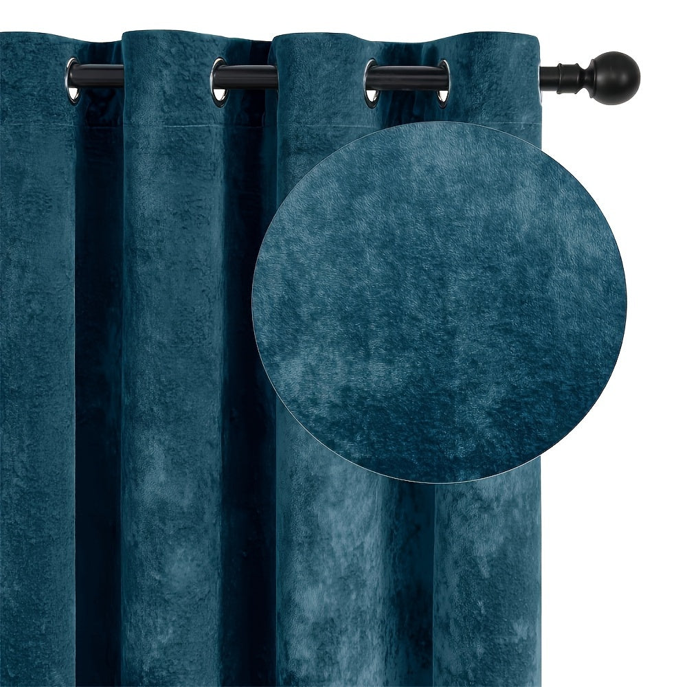 Pair of 2 Crushed Velvet Curtains with Heat and Sound Insulation for Living Room Bedroom Office