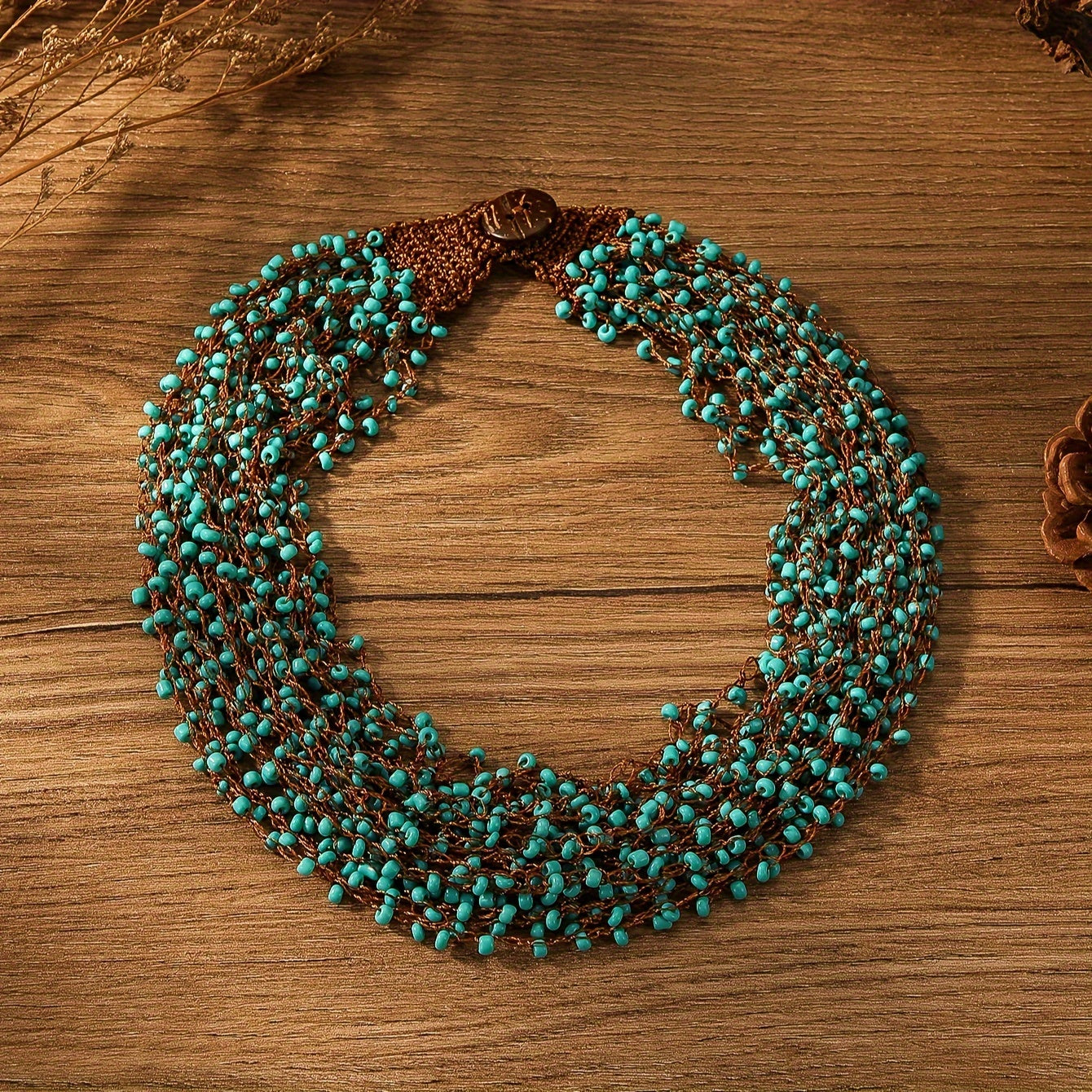 Boho Style Crochet Beaded Necklace Handmade for Holidays Unique Jewelry