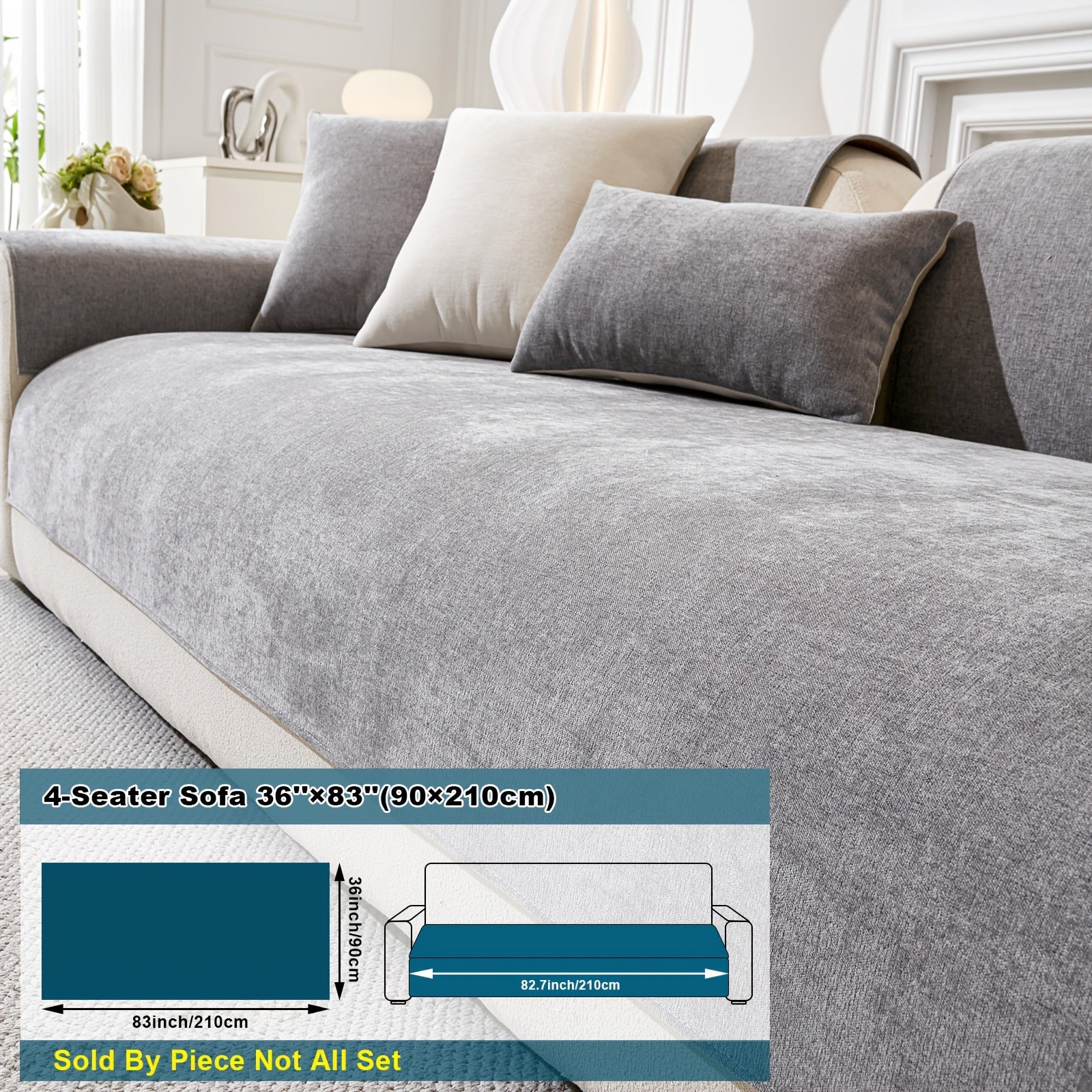 Chenille Sofa Cover Non-Slip Pet-Friendly All Seasons Fits 1-4 Seaters Light Beige