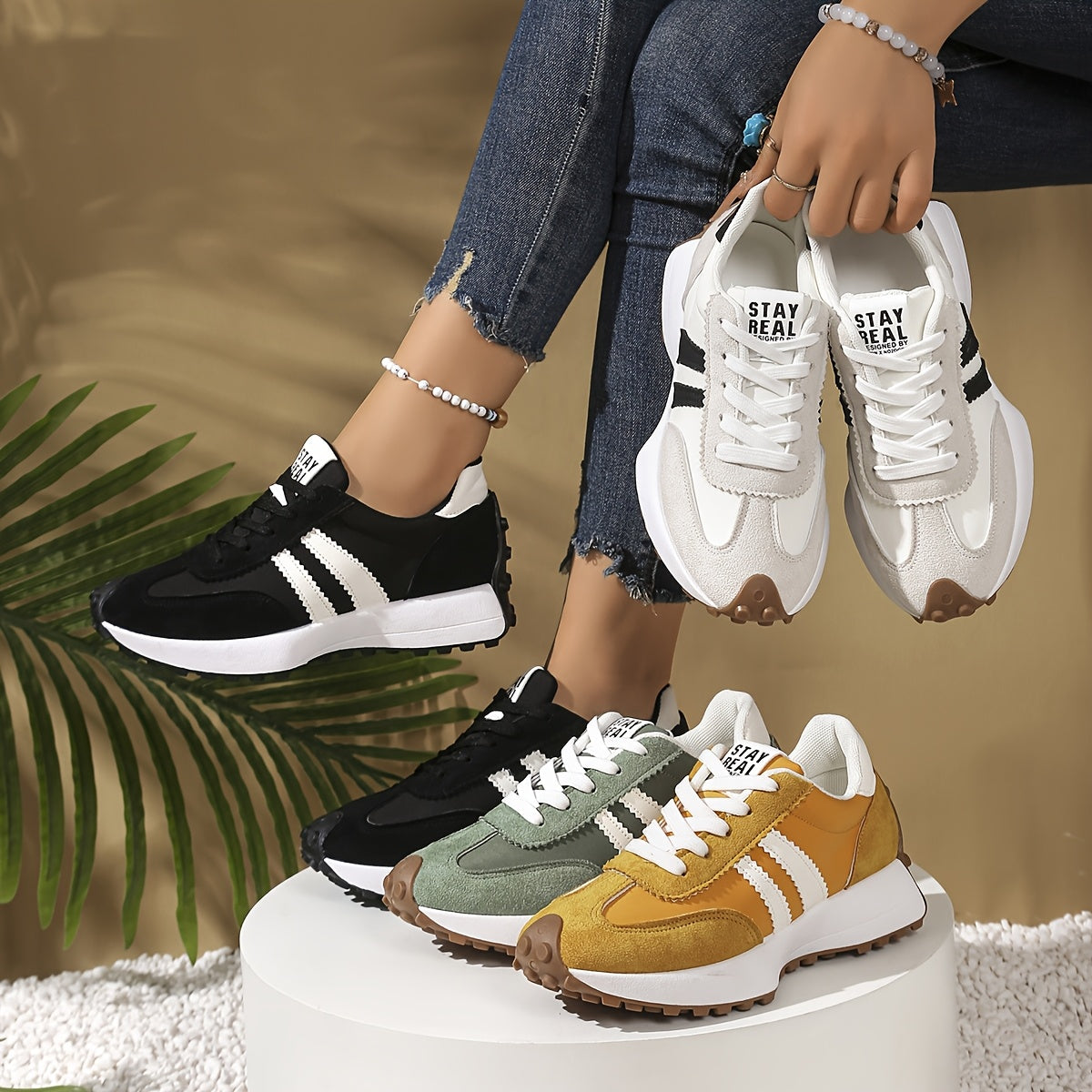 Zapatillas de mujer de color en bloque de bajo corte con tela transpirable y zapatos casuales