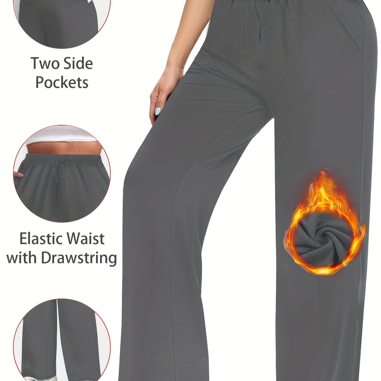 Plus Size Women's Wide Leg Pants Casual Drawstring Elastic Waist Fall Winter