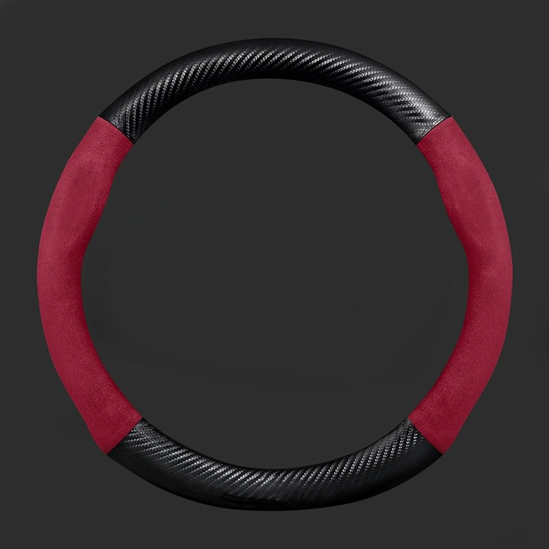 Velvet Carbon Fiber Texture Steering Wheel Cover 15-Inch Non-Slip Sport