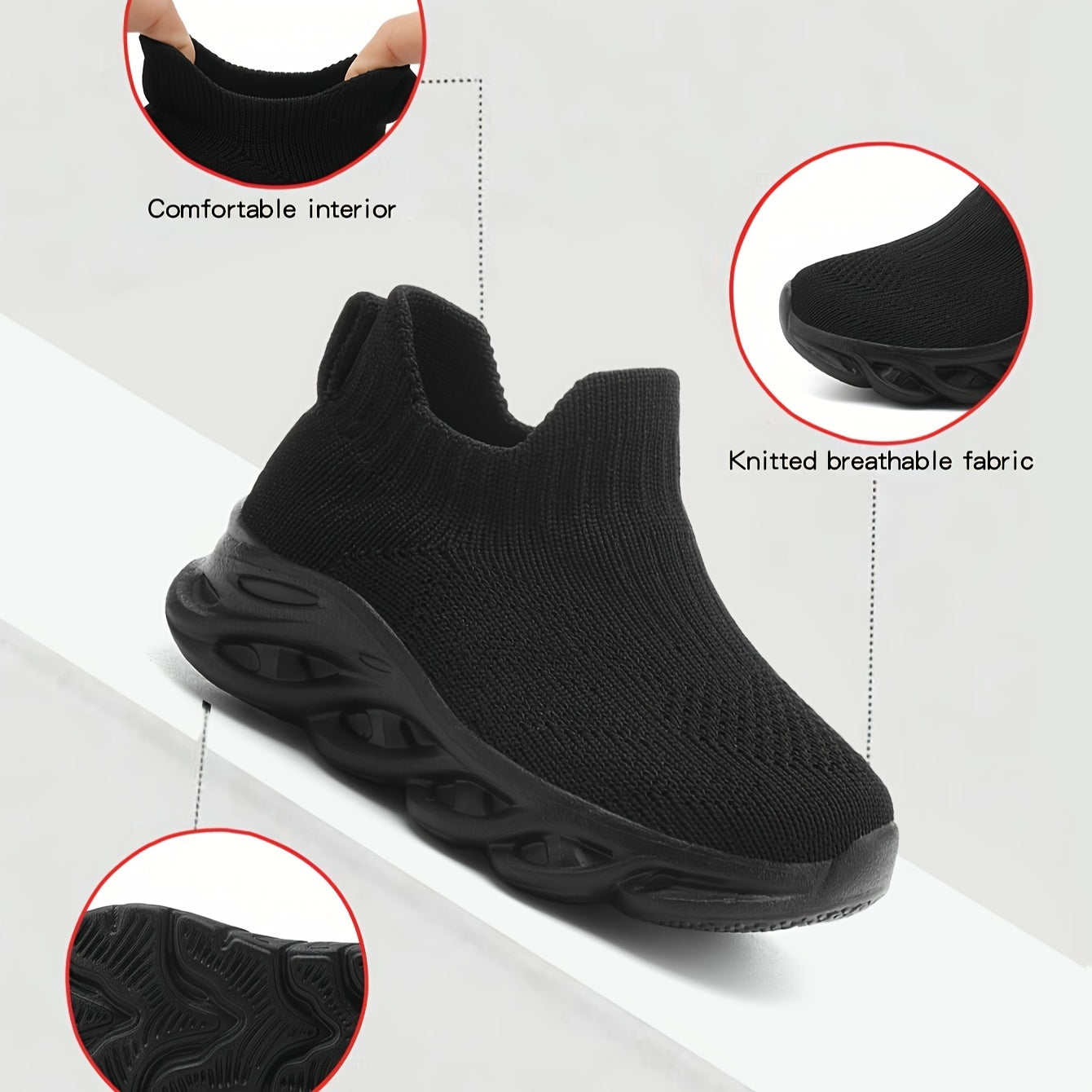 Kids Breathable Slip-On Sneakers with Stretchy Knit Fabric and EVA Sole for Running and Casual Wear