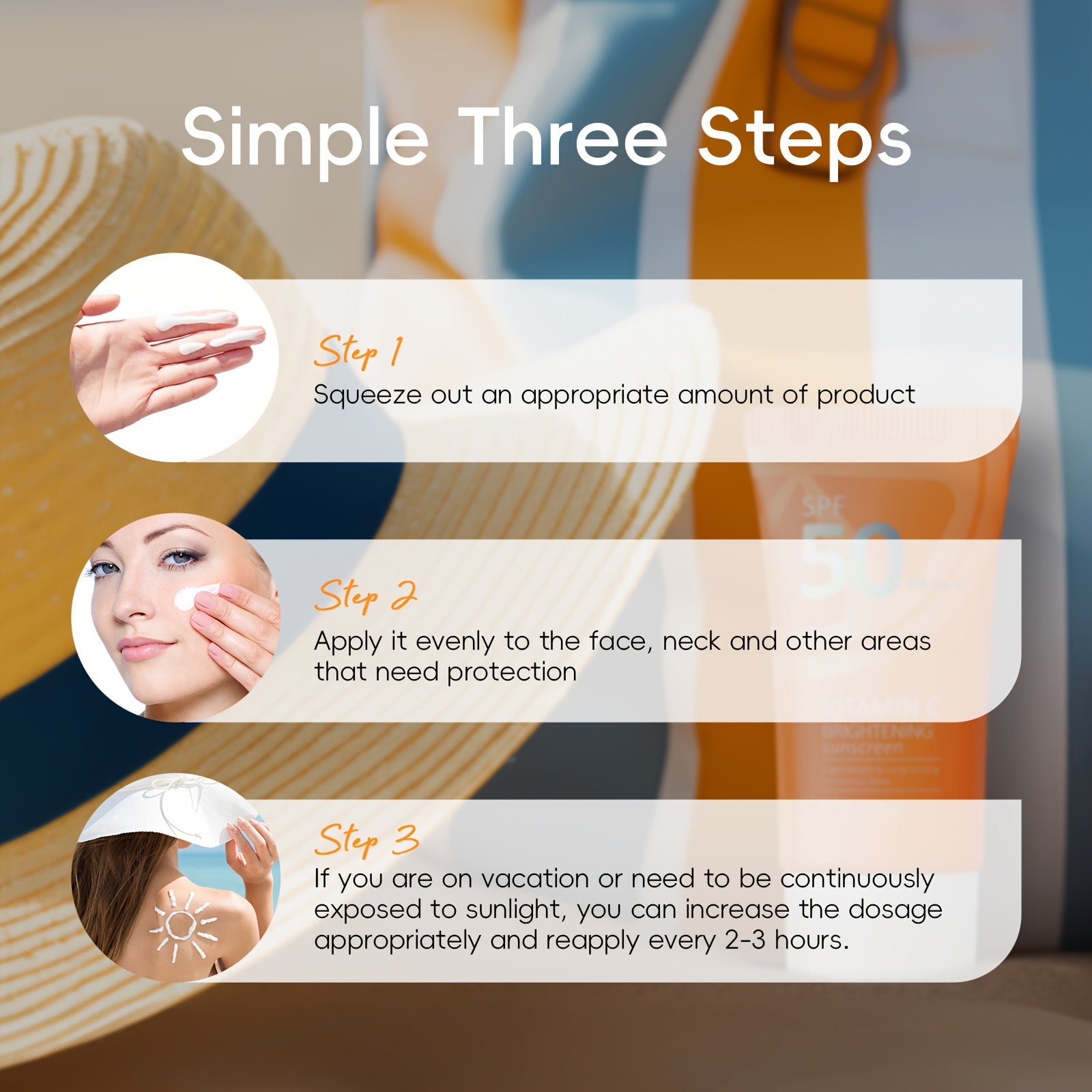 LAIKOU Vitamin C Quyoshdan himoya kremi: Suvga chidamli, uzoq muddatli quyoshdan himoya, Vitamin E va Niacinamide bilan birga, teng teri tonusi uchun. Gippoallergen, barcha teri turlari uchun mos. Yuz va tanaga mo'ljallangan quyosh kremi.