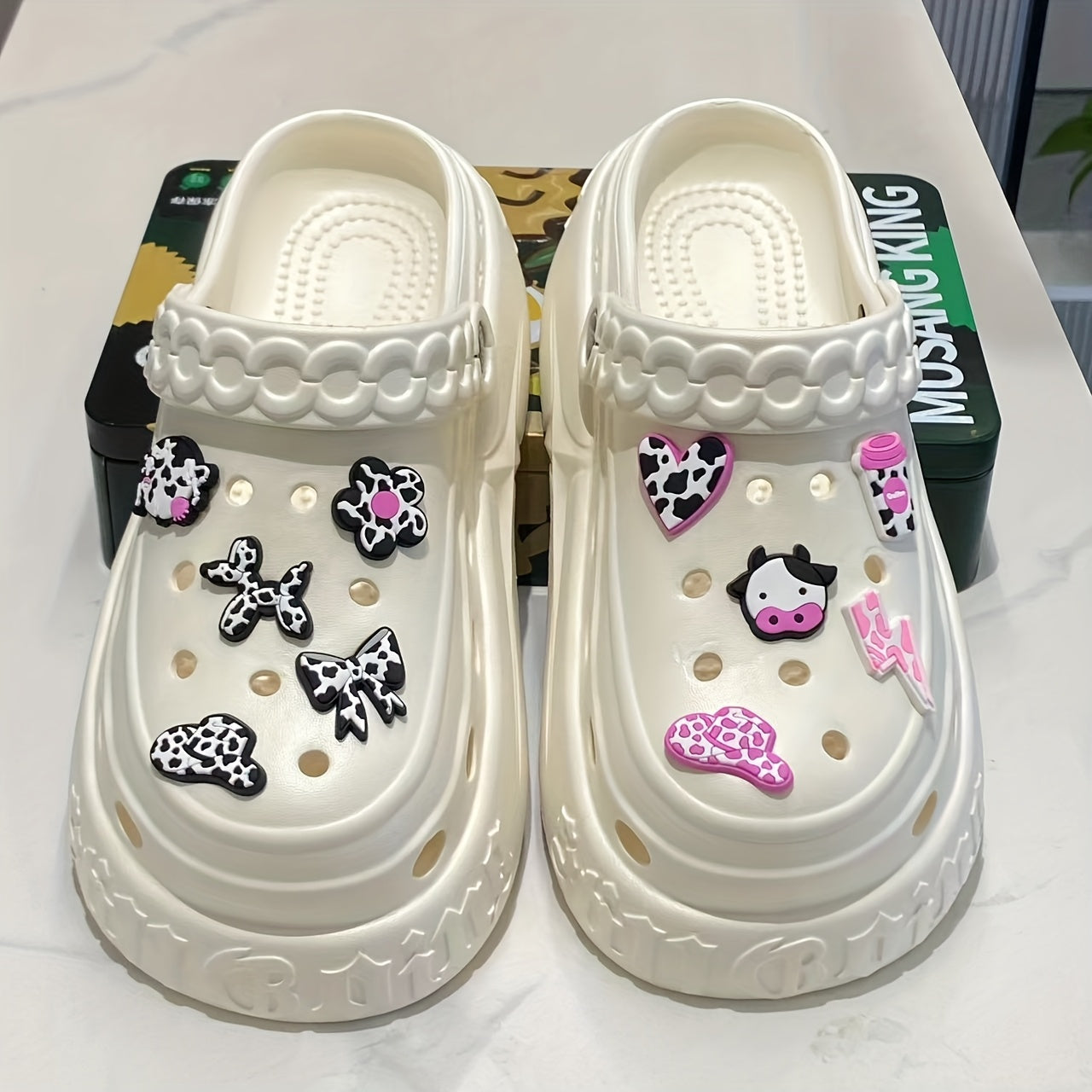 Women's Platform Clogs Shoes with Cushioned Insole, Lightweight EVA, Black White