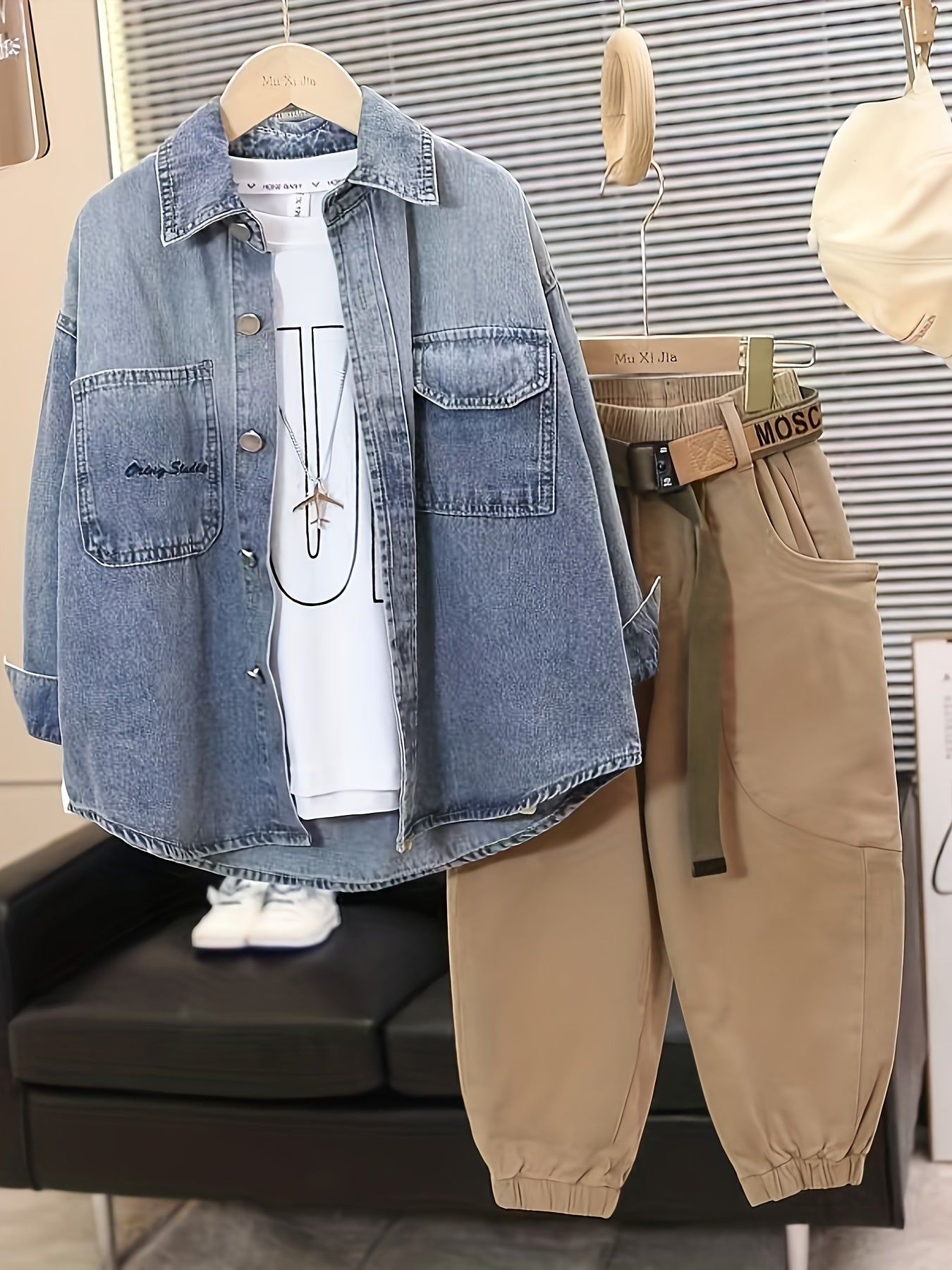 Boys Denim Jacket Loose Fit Button-Up Pockets Turn Collar Fall Winter Casual