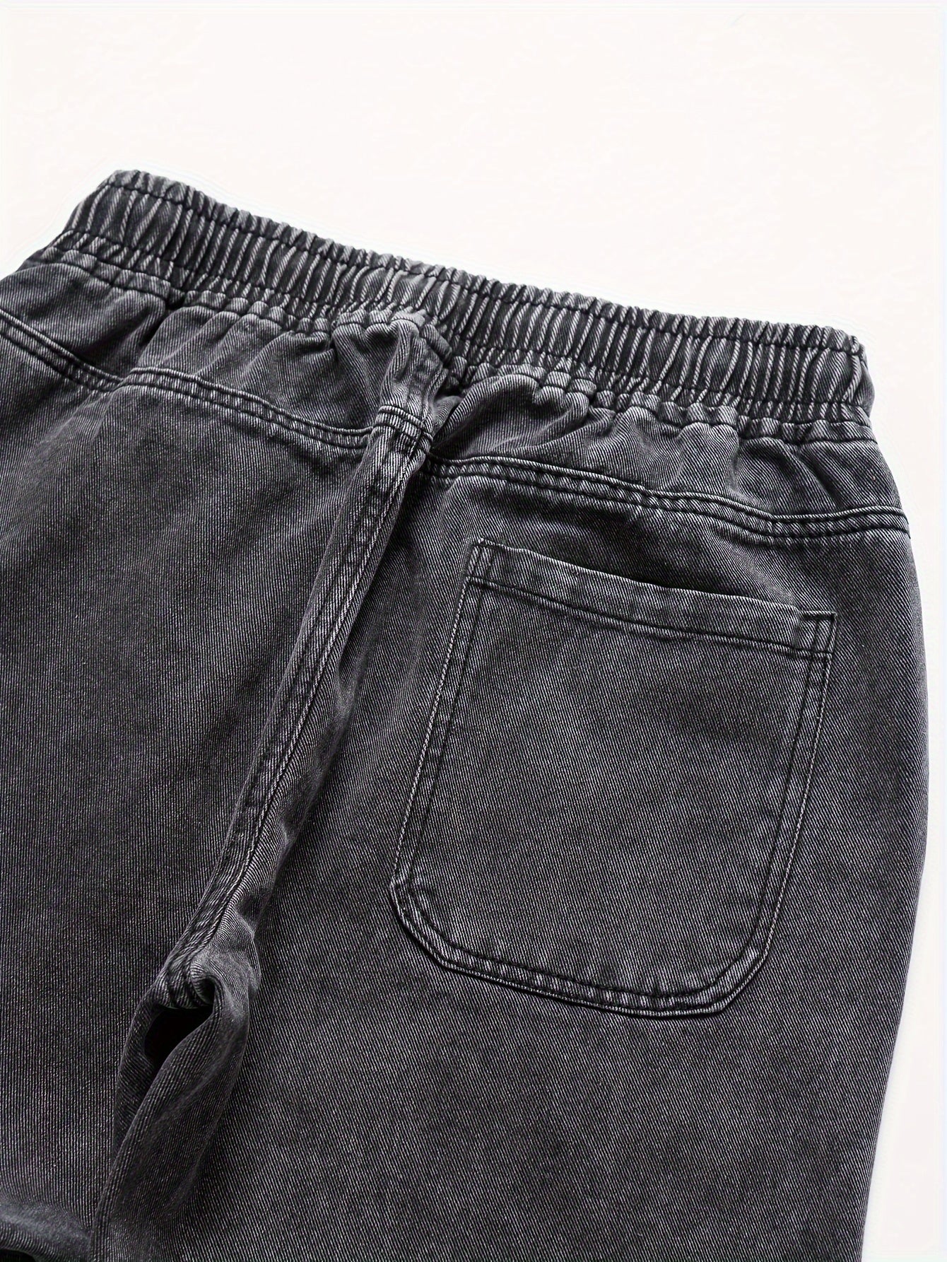 Men's Washed Denim Trousers with Pockets and Drawstring Waist for Outdoor Activities
