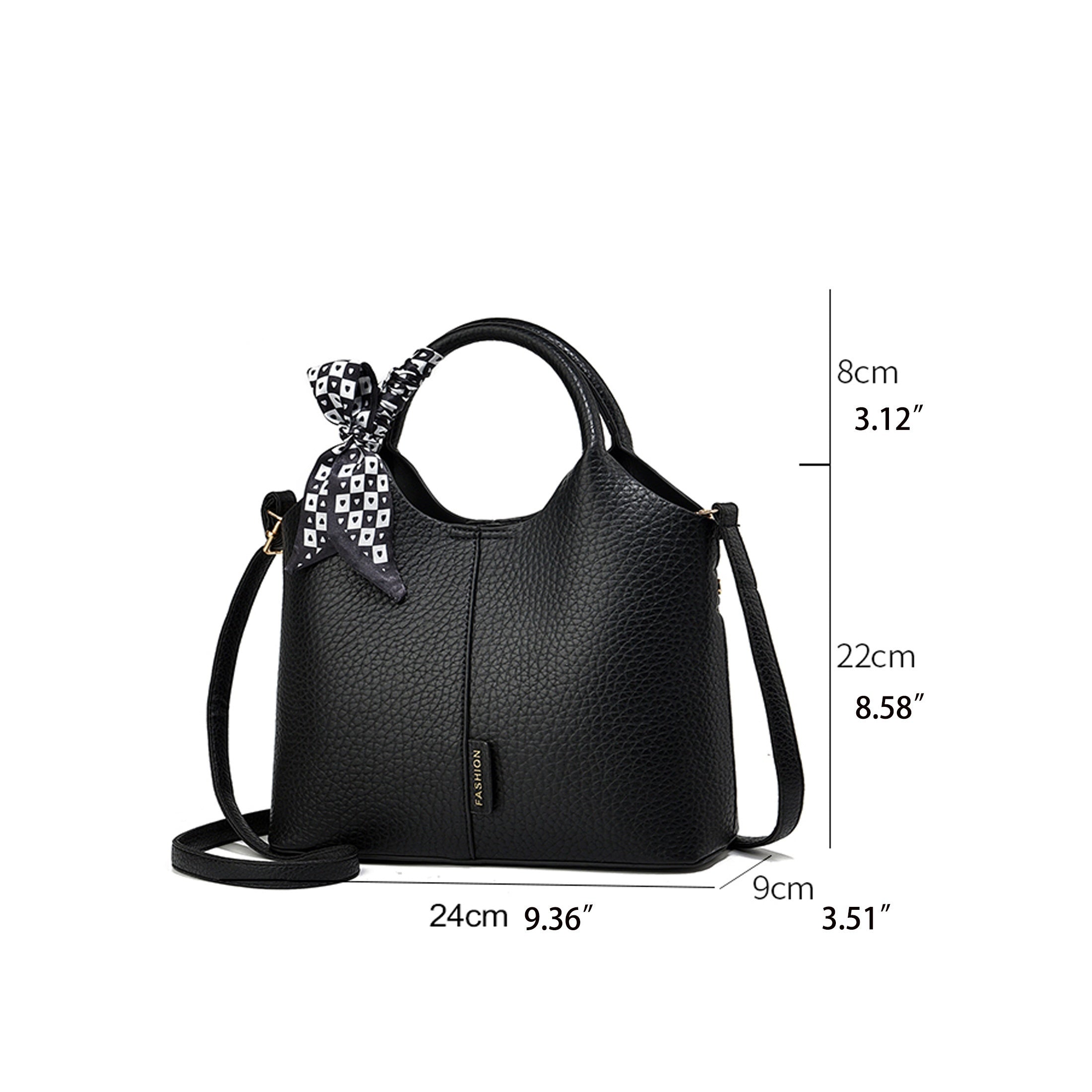 Vintage Bucket Bag with Scarf Large Capacity Crossbody Zipper Closure Adjustable Strap