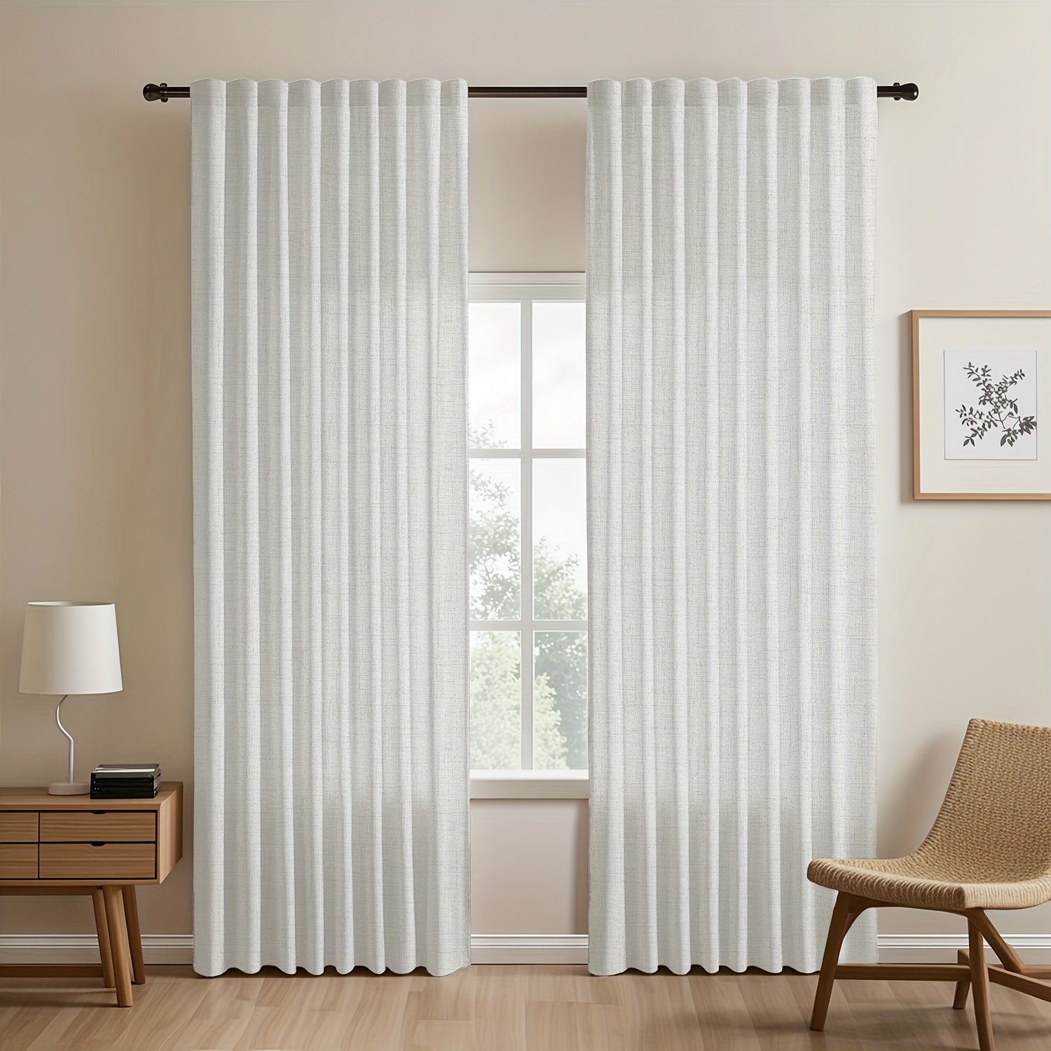 Japanese-Inspired Linen Curtains Set, Light-Blocking, European Style for Bedroom Living Room
