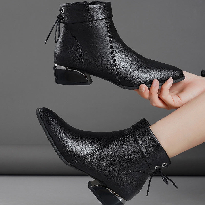Женские черные ботинки на каблуке с заостренным носком, массивным каблуком, молнией и амортизирующей стелькой