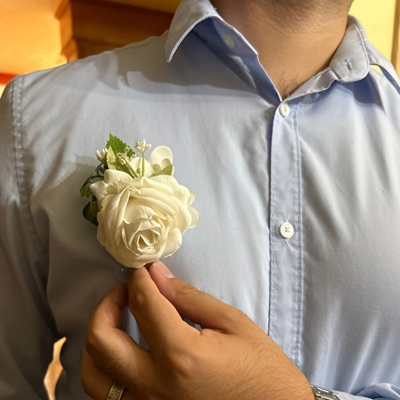 White Artificial Rose Corsage for Weddings and Formal Events