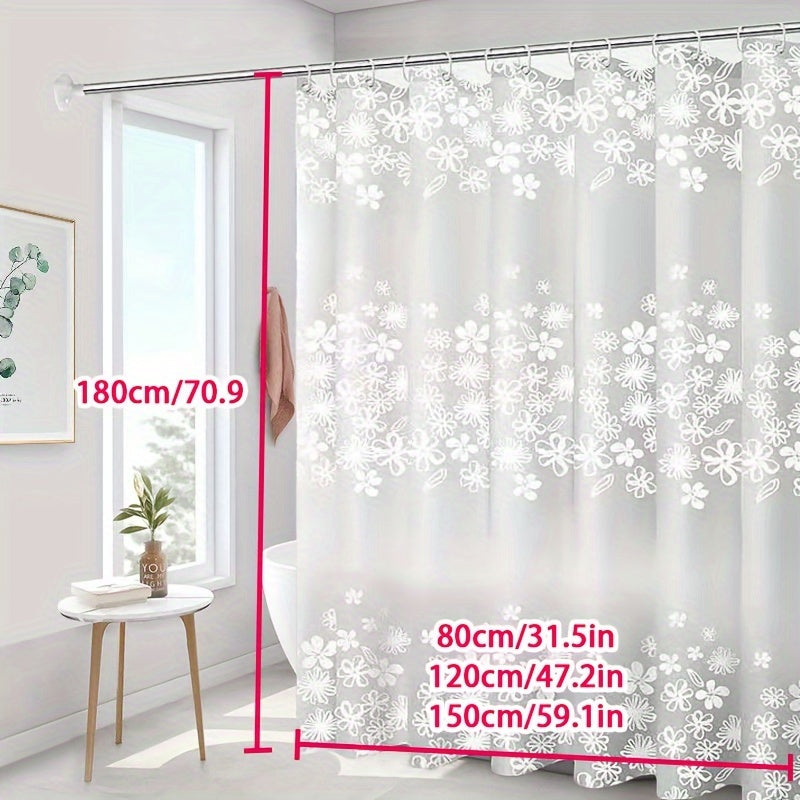 Floral Semi-Transparent Shower Curtain Waterproof Bathroom Window with Hooks