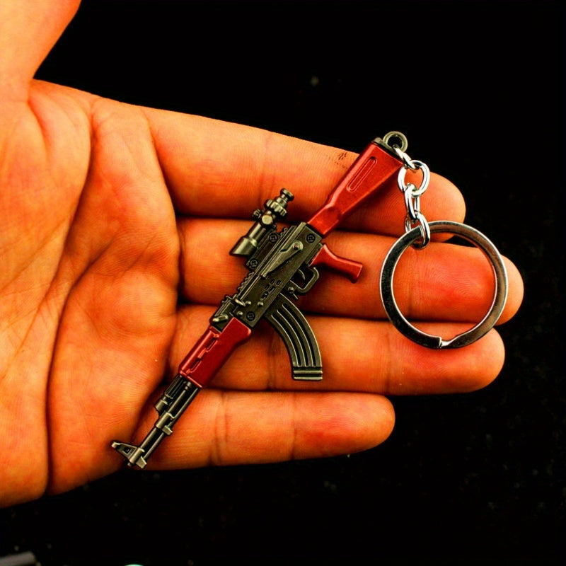 Trendy Miniature AKM Kalit zanjiri modeli, Sink qotishma metallidan tayyorlangan, PUBG uslubidagi kalit zanjiri uchun mukammal, ruksaklar va boshqa narsalarni bezatish uchun