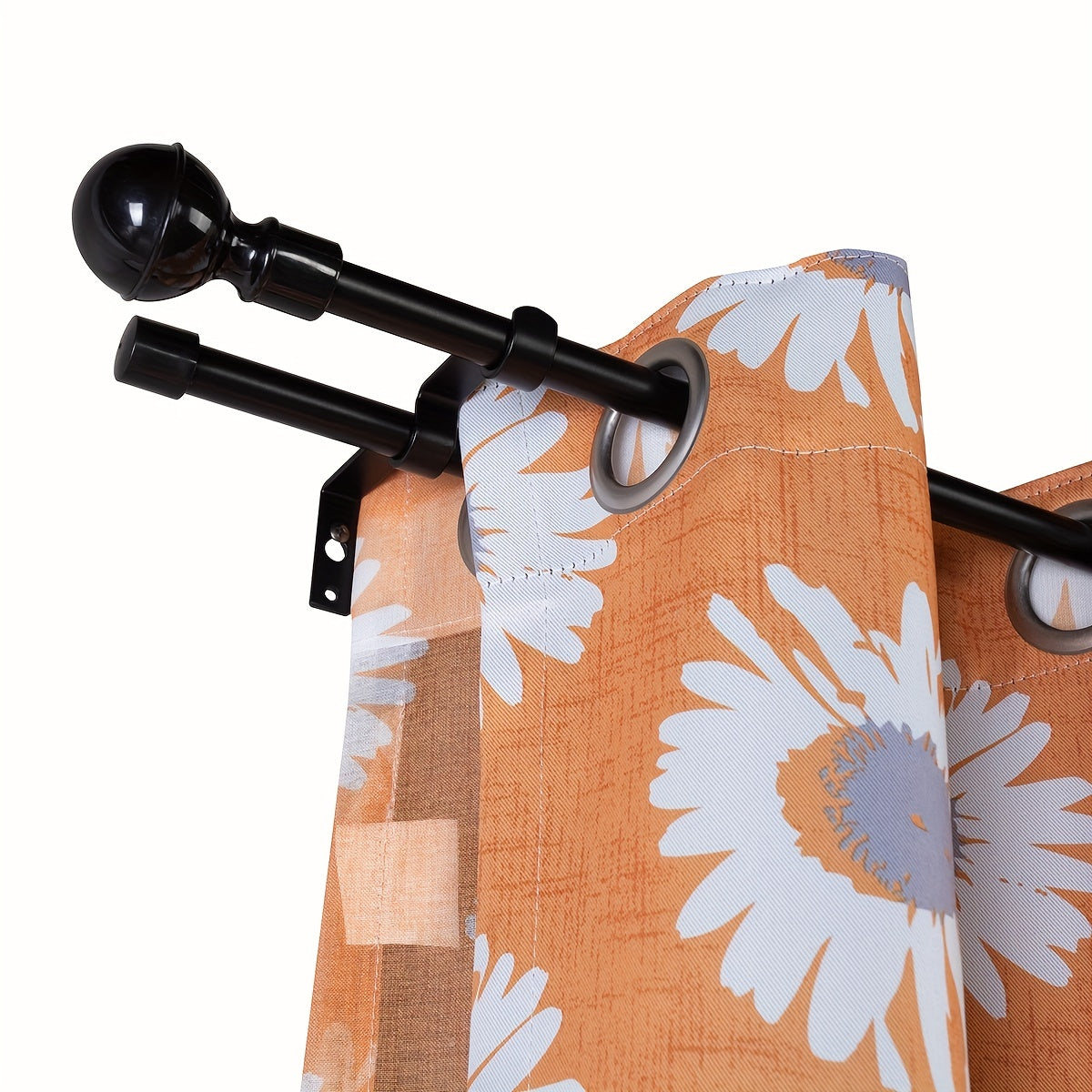 Black Adjustable Dual Curtain Rod Set 16-94 Inches with Hardware and Installation Kit