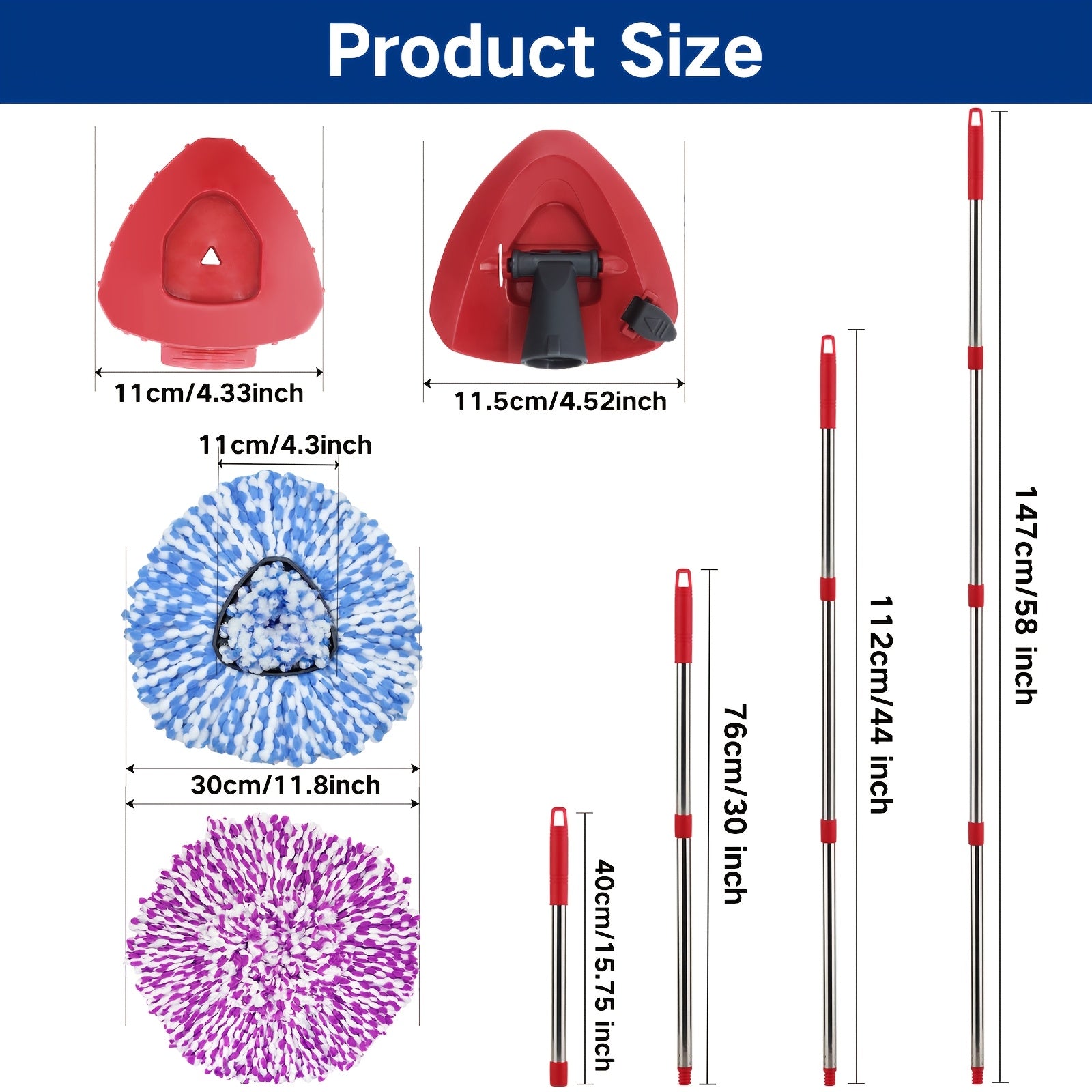 Kit de repuesto para mopa de giro con 4 cabezales, mango y cepillo de limpieza para sistema de 2 tanques