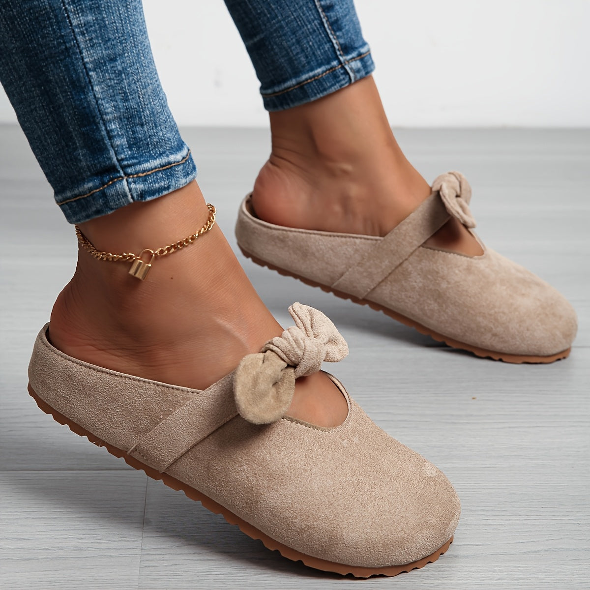 Women's Slip-On Mules with EVA Sole, Soft Fabric Upper, Bow Detail