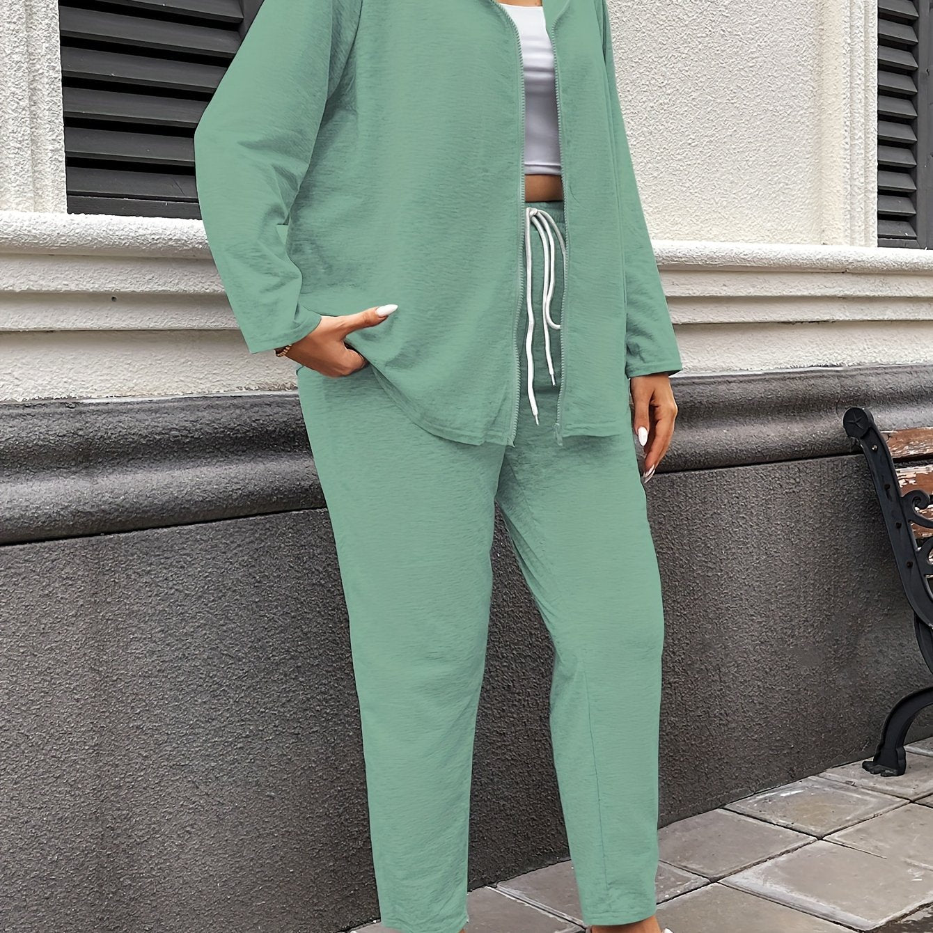 Women's Hooded Casual Suit Polyester Spandex Solid Color Zipper