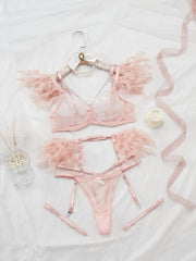 Women’s Lingerie Set with Steel Circle Gathering, Transparent Velvet and Natural Velvet