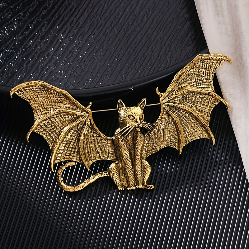 Enamel Pin Brooch Retro Gothic Bat Cat Design for Women Stylish Backpack Accessory
