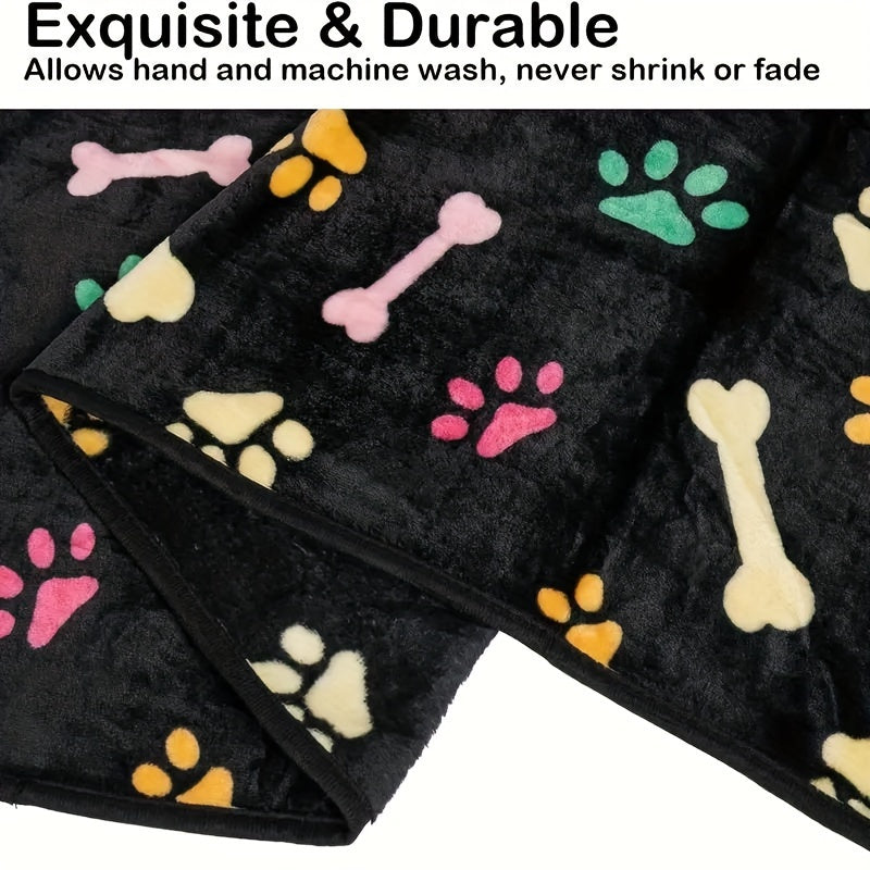 Stain-Resistant Fleece Pet Blanket with Bone Pattern Machine Washable for Dogs and Cats