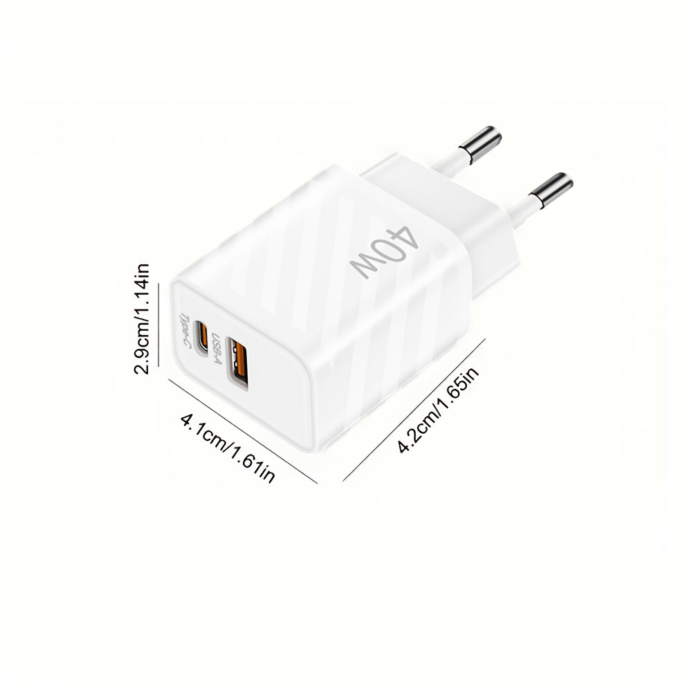 40W Dual Port USB-C Wall Charger Fast Charging PD QC 4.0 for iPhone iPad Samsung Pixel