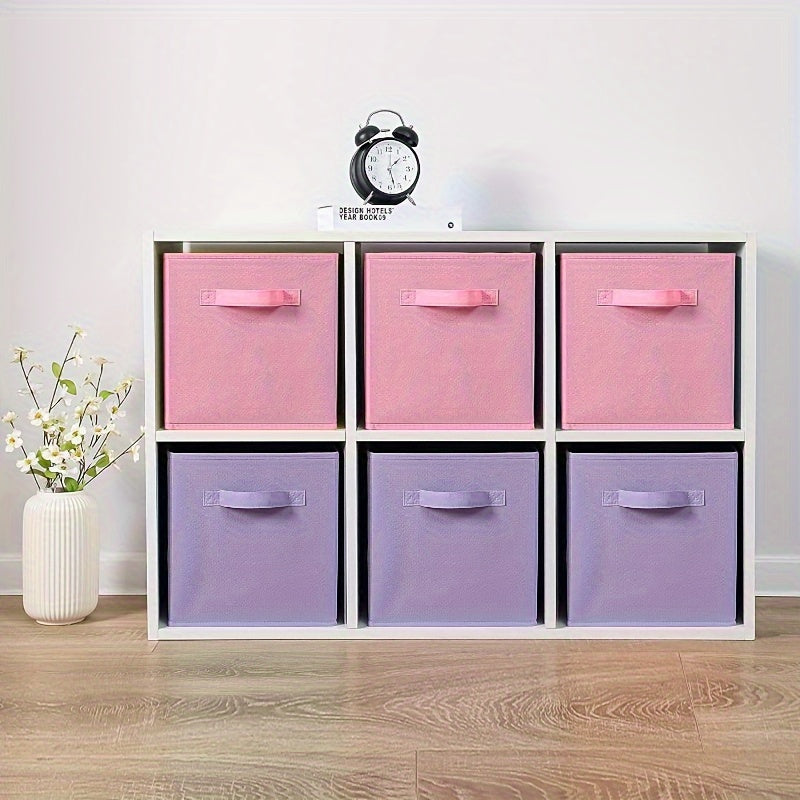 Set of 6 Pastel Purple Ombre Non-Woven Storage Boxes with Handles for Home Office