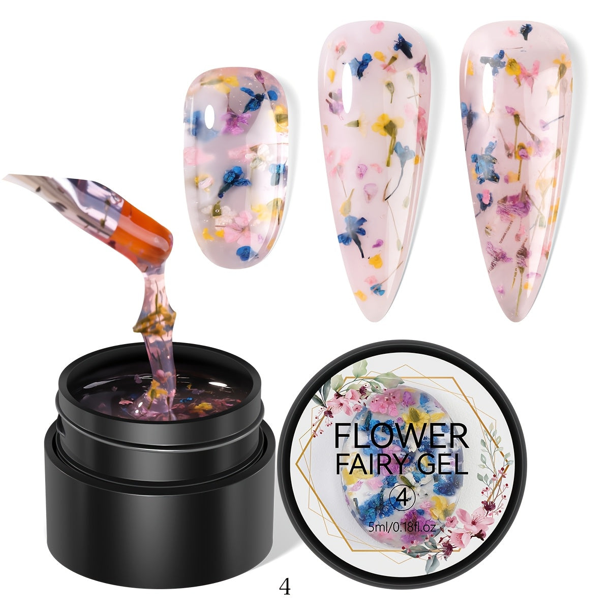 Unscented Metal Compatible Gel Nail Polish with Dried Flower Design for DIY Manicures