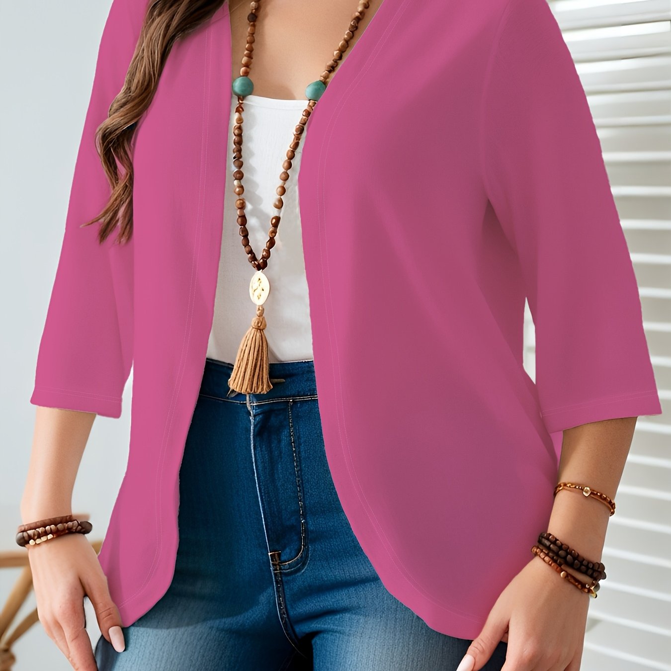 Plus Size Women’s Lightweight Cardigan with 3/4 Sleeves and Open Front