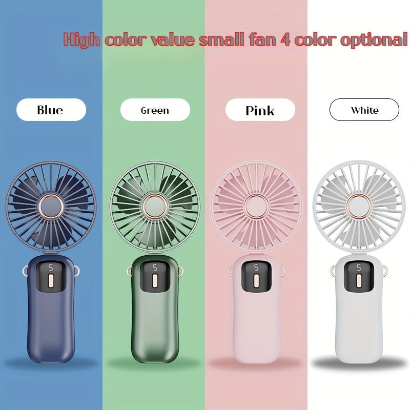Portable Handheld Fan for Women with Hanging Lanyard Adjustable Speed Compact Design Rotatable Stand for Summer Travel