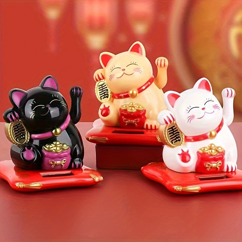 Solar-Powered Lucky Cat Figurine Battery-Free Car Dashboard Home Decor