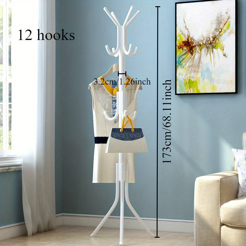 Black Metal Coat Rack with Single Rod and Hooks for Household Storage