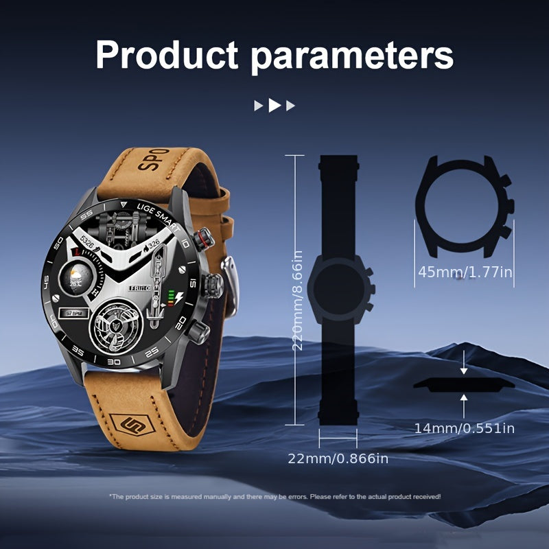 Men's Business Smart Watch Digital Display Water-Resistant USB Charging Zinc Alloy Round Case