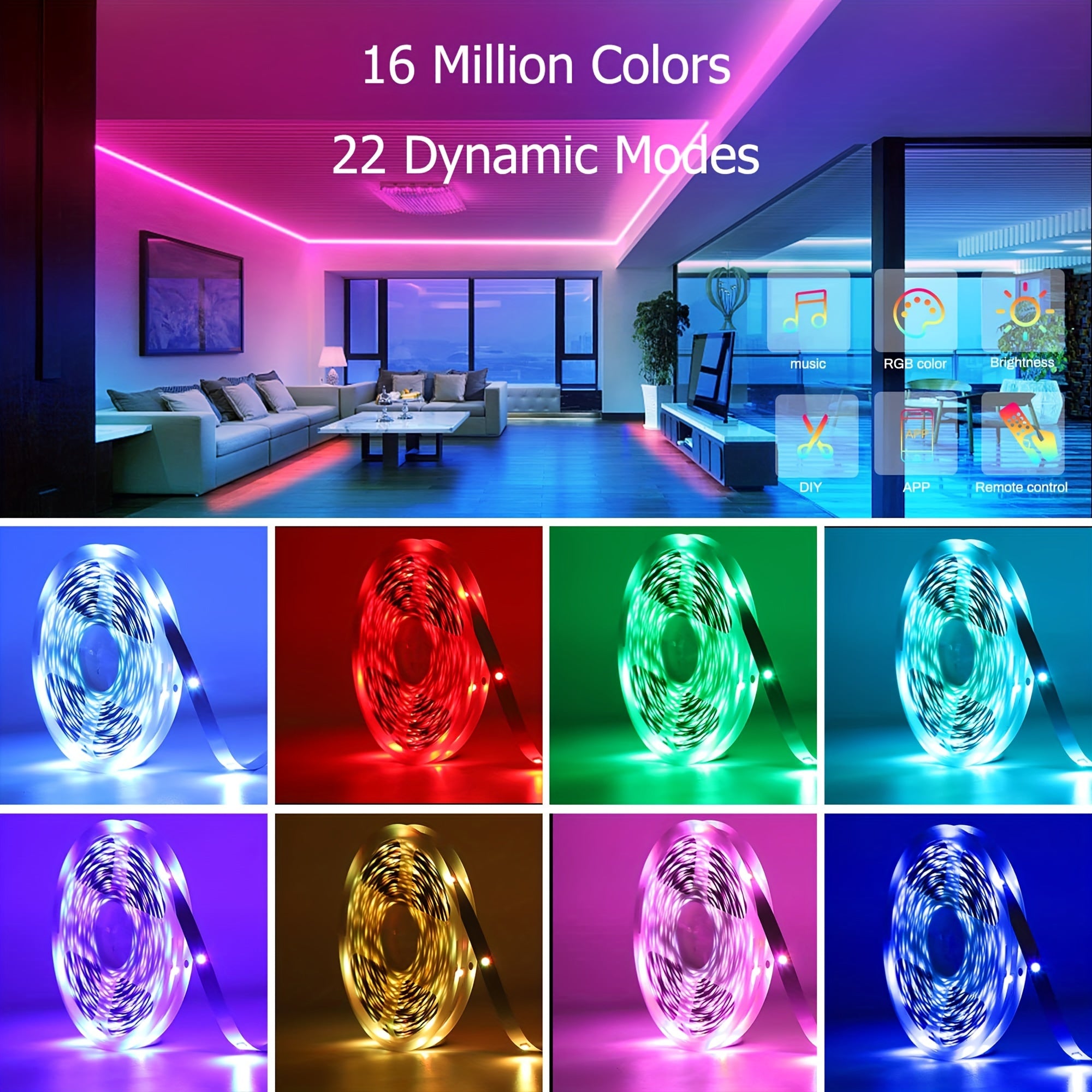 LED Strip Lights RGB Dimmable USB Music Sync Timer for Bedroom Game Room Decor