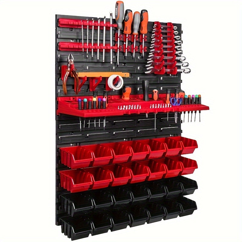 47-Piece DIY Woodworking and Automotive Tool Organizer Kit with Wall-Mounted Plastic Storage Bins