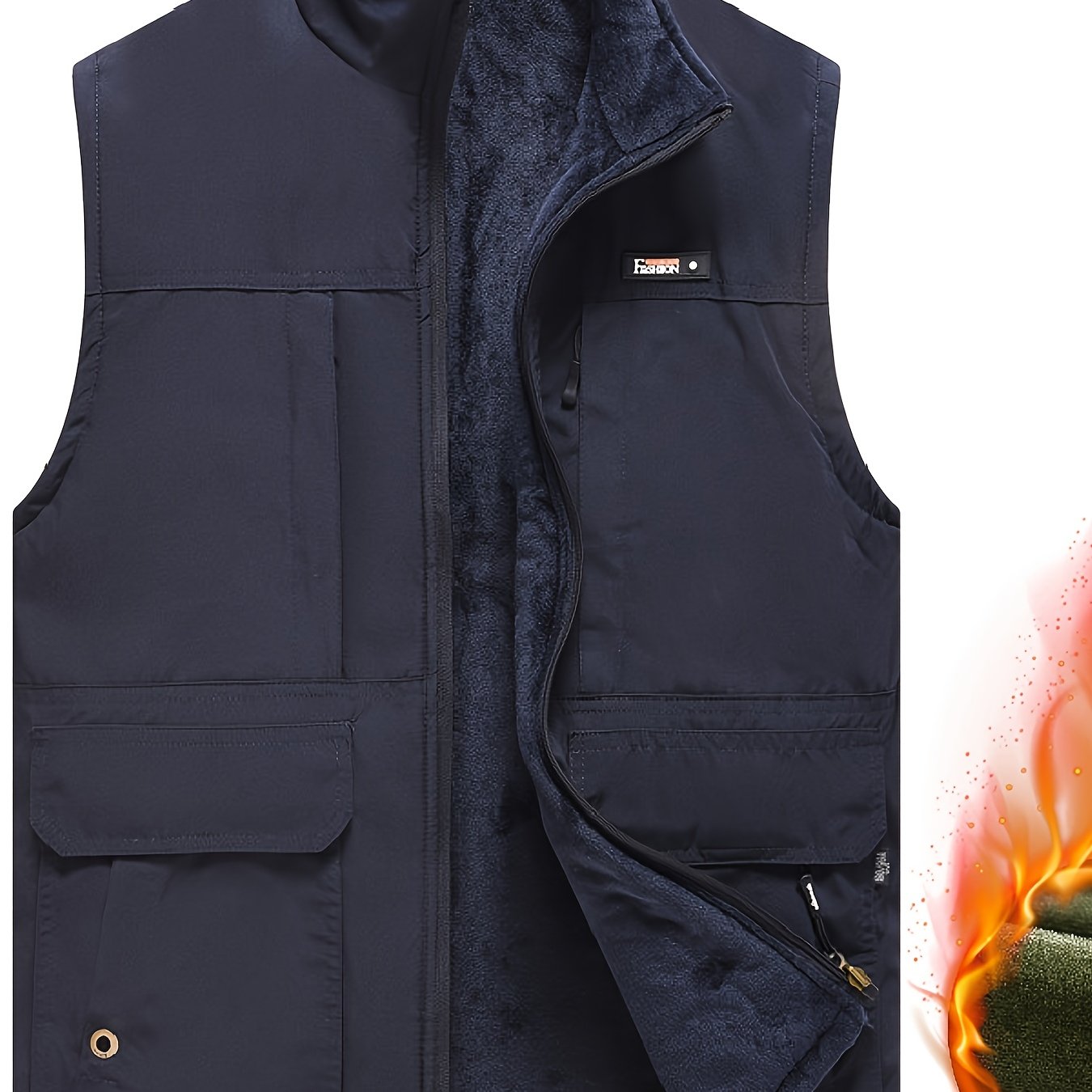 Men's Plus Size Fleece-Lined Vest with Stand Collar for Fall Winter Casual Business