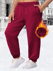 Plus Size Fitted Joggers With Pockets Drawstring Casual Pants for Fall Winter