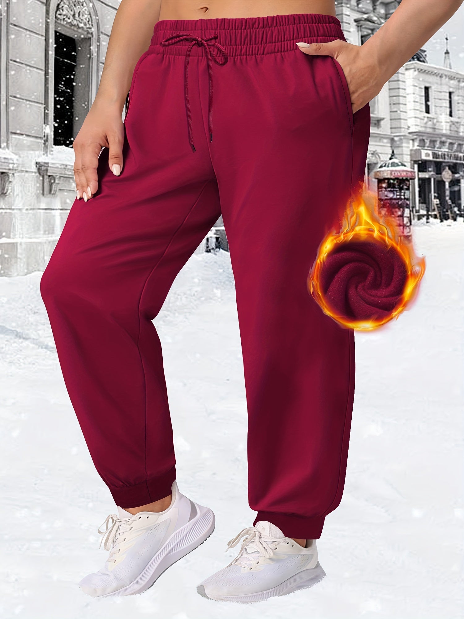 Plus Size Fitted Joggers With Pockets Drawstring Casual Pants for Fall Winter