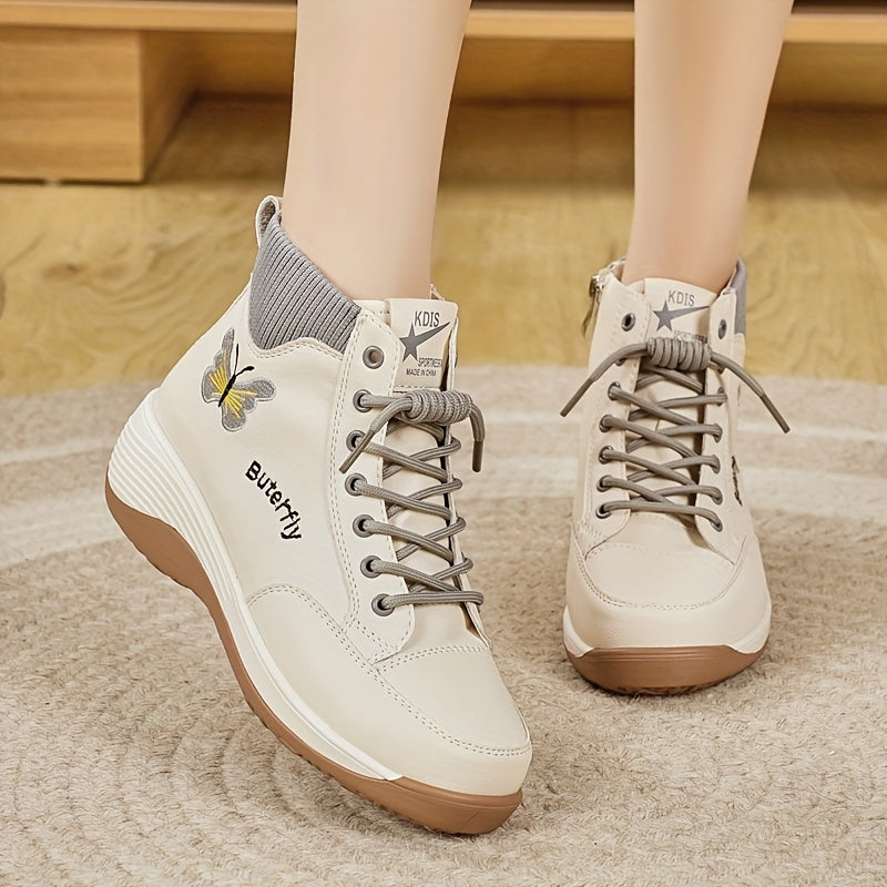 Women's Animal Print Platform Boots with Zipper, Round Toe, Low Heel