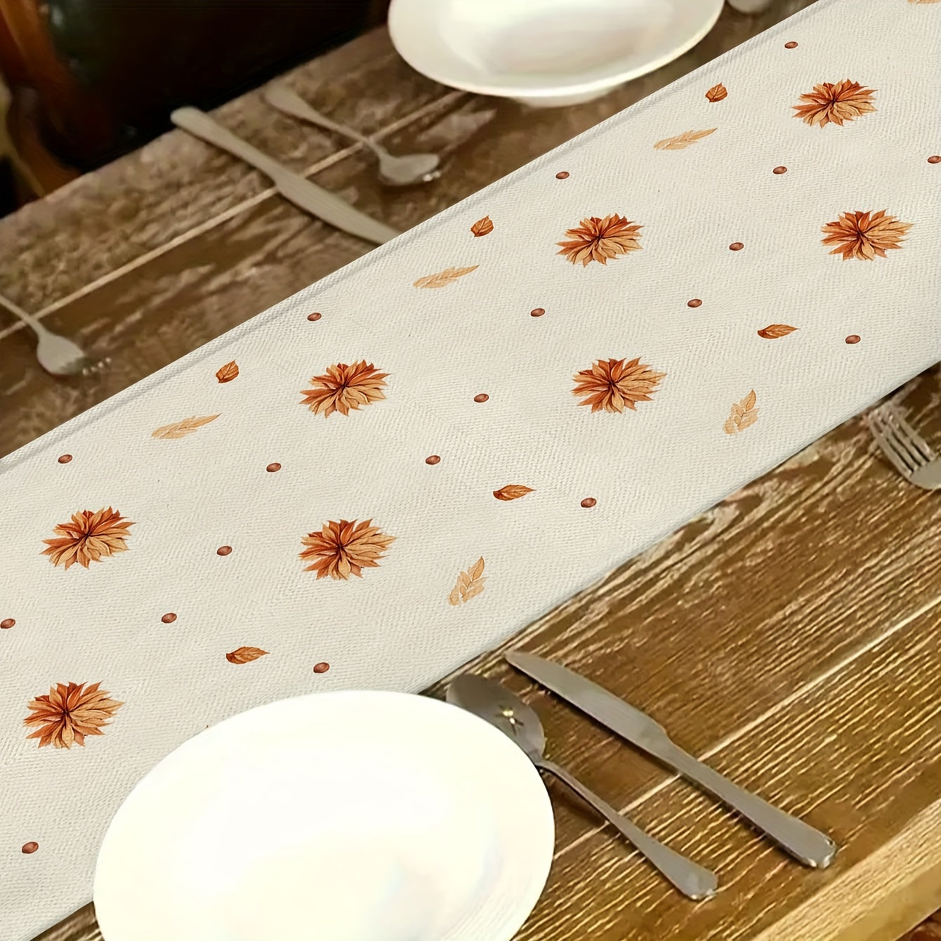 Autumn Harvest Festival Linen Table Runner 33x183cm Thanksgiving Fall Decor Pumpkin Knit Polyester