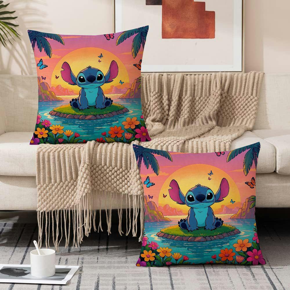 Two-Pack Polyester Throw Pillow Covers Disney Stitch and Angel 45.72 cm Decorative Cushion Cases