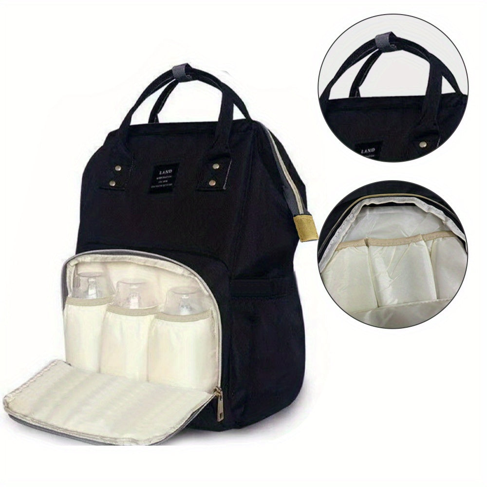 Black Oxford Cloth Mommy Backpack with Large Capacity and Travel Organizer