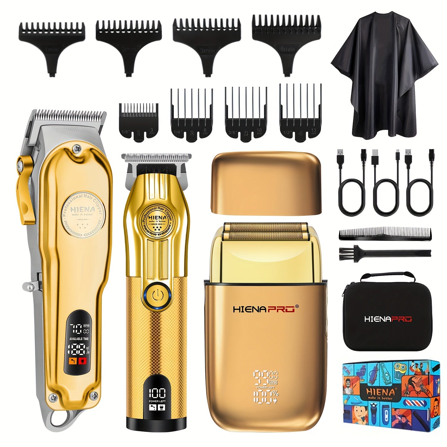 Juego de cortapelos profesionales para barberos y afeitadora eléctrica recargable con batería de litio de 2000mAh, inalámbrico, cortapelos USB, motor potente, kit de corte de cabello para hombres