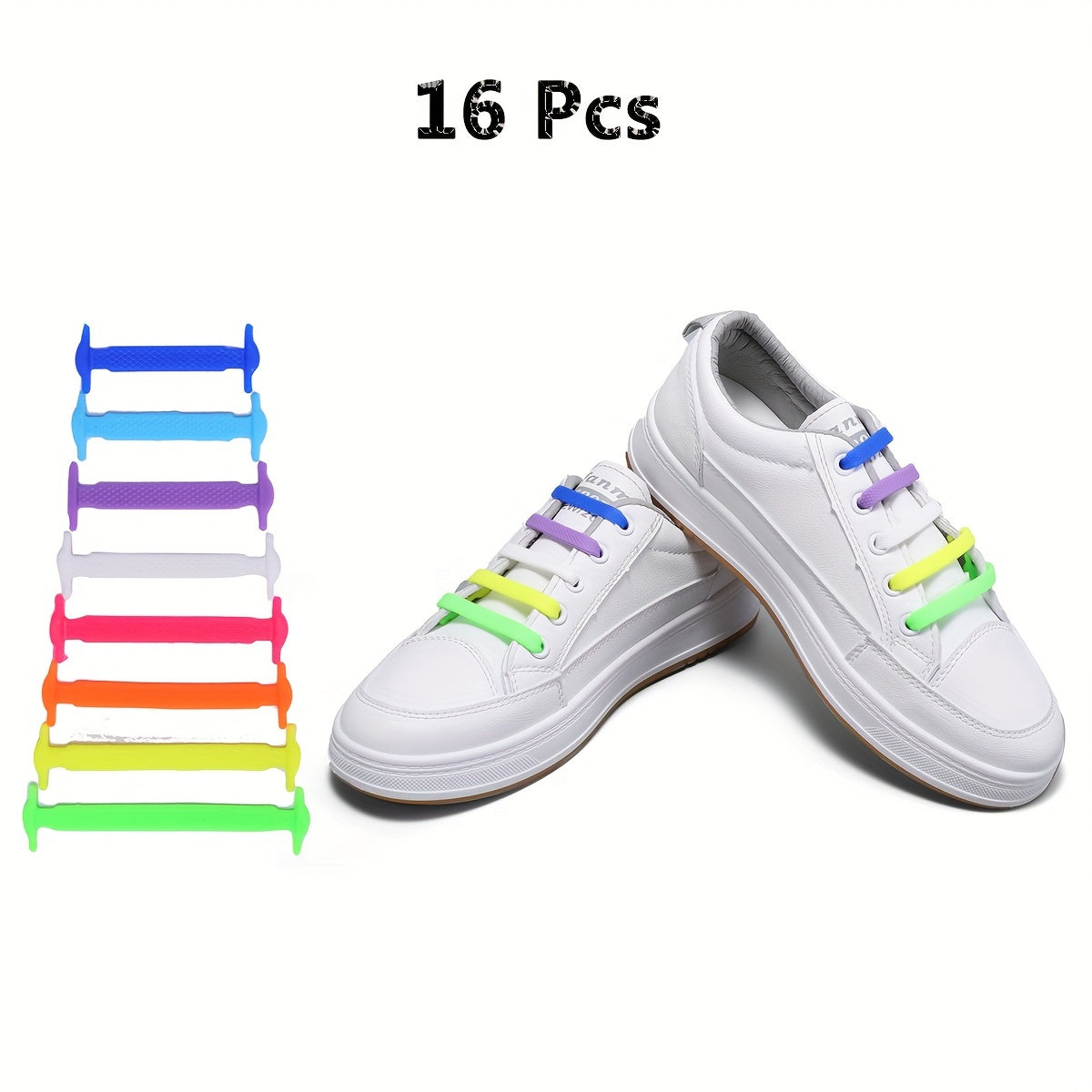 16pcs Unisex Flat Elastic Shoelaces Casual Sneakers Easy Adjustable